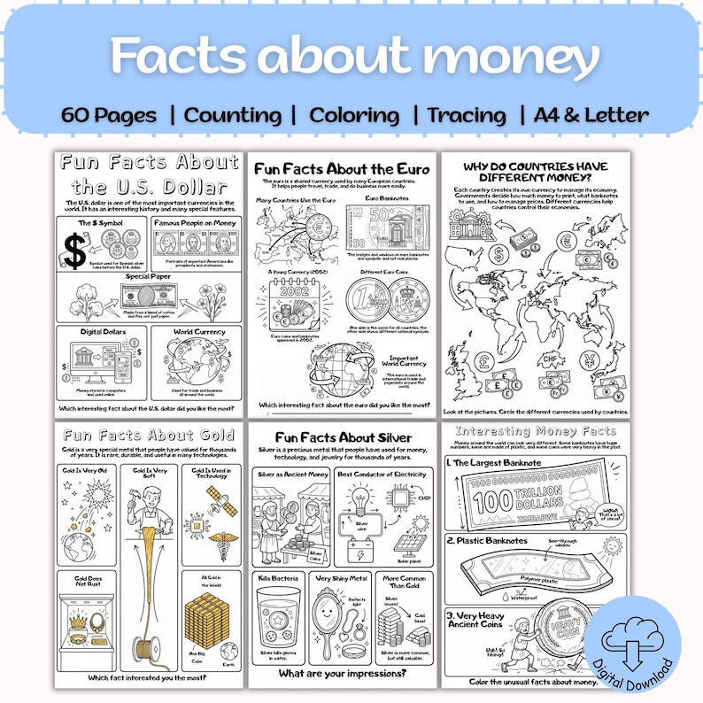 Money Workbook for Kids Printable PDF | 60 Pages Financial Literacy ...