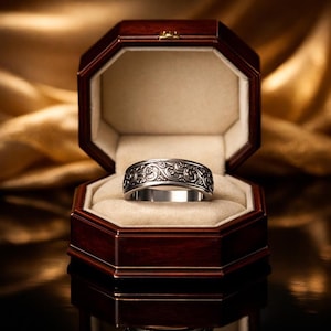 Alianza de boda vintage de filigrana, anillo con grabado en espiral, alianza con diseño de estilo antiguo.