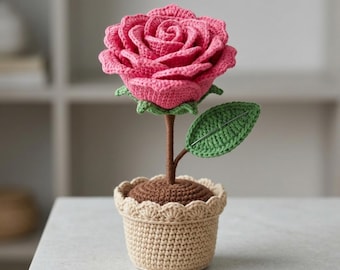 Crochet Rose in a Pot Pattern PDF | Amigurumi Flower Tutorial | Beginner Friendly Rose Plant | DIY Home Decor Gift Idea