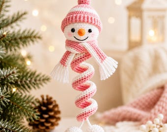 Crochet Spinning Snowman Pattern PDF, Christmas Amigurumi Ornament, Twister Snowman Crochet Tutorial, Hanging Holiday Decor,Instant Download
