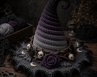 Spooky Witch Hat Crochet Pattern Pdf | Crochet Witch Hat Pattern | Gothic Witch Hat Pattern Pdf | Crochet Halloween Hat Pattern