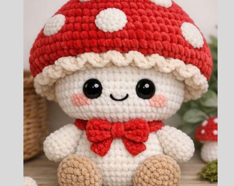 Mushroom Plush Crochet Pattern PDF  No Sew Amigurumi Toy Tutorial  Cute Kawaii Mushroom Doll  Beginner Friendly DIY Gift