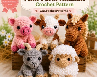 Mini Farm Animals Crochet Pattern | No Sew Amigurumi Bundle | Cow Pig Sheep Goat Horse PDF | Beginner Digital Download