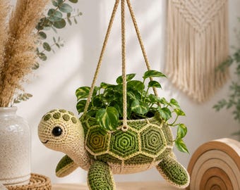 Crochet Turtle Hanging Planter Pattern PDF, Turtle Plant Hanger Crochet Tutorial,Boho Turtle Basket Pattern, Amigurumi Planter Pattren