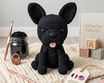 French Bulldog Crochet Pattern PDF | Black Frenchie Amigurumi | Bilingual English French Pattern