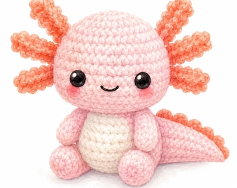 No-Sew Mini Axolotl Amigurumi Crochet Pattern PDF  Easy Beginner Tutorial  Kawaii Plushie Gift  Instant Download Digital