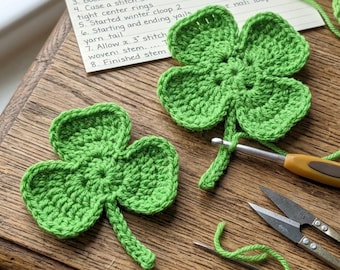 No Sew Shamrock Crochet Pattern PDF, Four Leaf Clover Applique, Easy St Patricks Day Decor, Lucky Clover Garland, Crochet Gift Tag Pattern