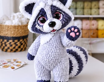 Raccoon Amigurumi Crochet – DIY Stuffed Animal Toy, Cute Crochet Raccoon Pattern, Amigurumi Animal,Handmade Toy English