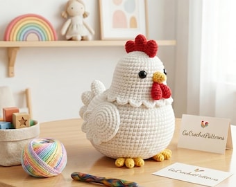 Chubby Chicken Crochet Pattern PDF, Cute Amigurumi Hen for Beginners, Round Farmhouse Chicken Plushie, Crochet Chicken Toy Instant Download