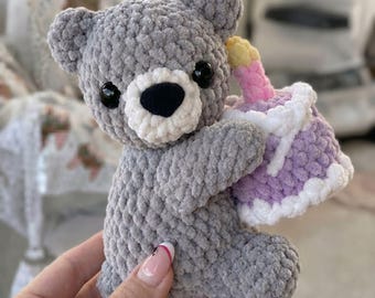 Birthday Cake Bear Crochet Pattern PDF | Amigurumi Teddy Bear with Cake | Beginner Friendly Gift