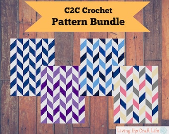 PATTERN BUNDLE - Herringbone C2C Blankets - Corner to Corner - Graphghan - Written Crochet Pattern and Graph - Instant Download