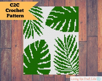 Tropical Leaf C2C Blanket - Corner to Corner - Graphghan - Written Crochet Pattern and Graph - Instant Download