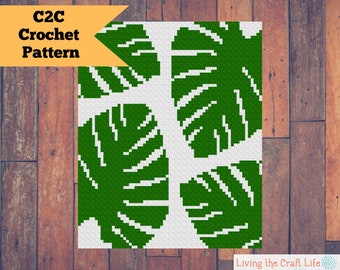 Manta Monstera Leaf C2C - Canto a Canto - Graphghan - Padrão e Gráfico de Crochê Escrito - Download Instantâneo