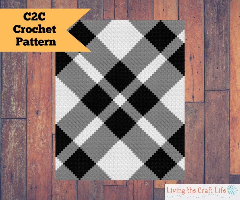 Plaid C2C Blanket Corner to Corner Written Crochet Pattern and Graph Instant Download image 1