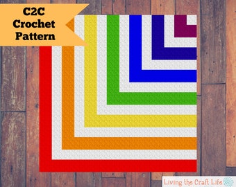 Cobertor Rainbow Around the Corner C2C - Canto a Canto - Graphghan - Padrão e Gráfico de Crochê Escrito - Download Instantâneo