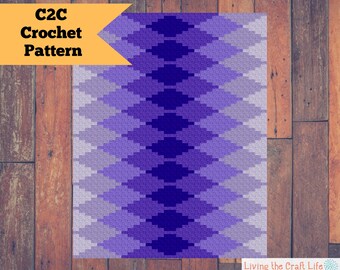 Manta Diamond Ripple C2C - Canto a Canto - Graphghan - Padrão e Gráfico de Crochê Escrito - Download Instantâneo