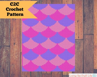 Manta Mermaid Scales C2C - Canto a Canto - Graphghan - Padrão e Gráfico de Crochê Escrito - Download Instantâneo