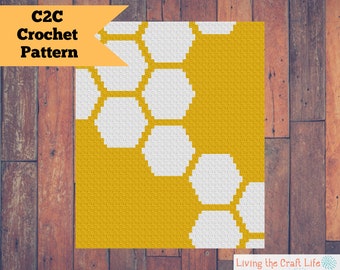 Manta Honeycomb C2C - Canto a Canto - Graphghan - Padrão e Gráfico de Crochê Escrito - Download Instantâneo