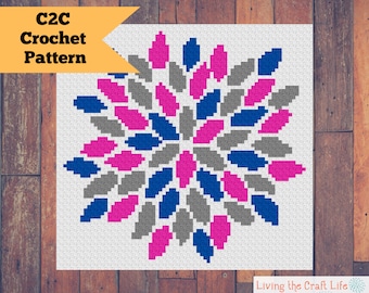Manta Flower Burst C2C - Canto a Canto - Graphghan - Padrão e Gráfico de Crochê Escrito - Download Instantâneo