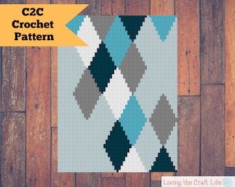 Diamond Cascade C2C Blanket - Corner to Corner - Graphghan - Written Crochet Pattern and Graph - Instant Download