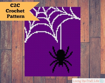 Cobertor Dangling Spider C2C -Halloween- De canto a canto - Padrão e gráfico de crochê escrito - Download instantâneo