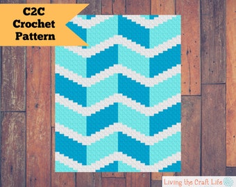 Cobertor Double Chevron Stripe C2C - Canto a Canto - Graphghan - Padrão e Gráfico de Crochê Escrito - Download Instantâneo