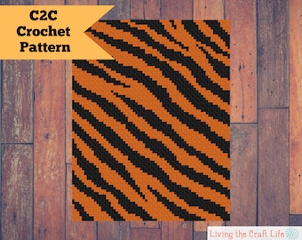Cobertor Tiger Print C2C - Canto a Canto - Graphghan - Padrão e Gráfico de Crochê Escrito - Download Instantâneo