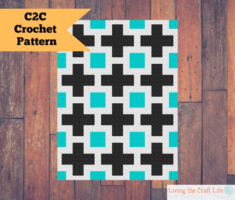 Swiss Cross Block C2C Blanket Corner to Corner Graphghan Written Crochet Pattern and Graph Instant Download image 1