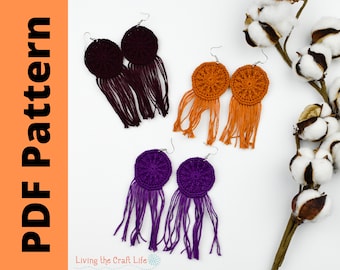 Medallion Fringe Earring - Crochet Pattern Tutorial - Instant Download