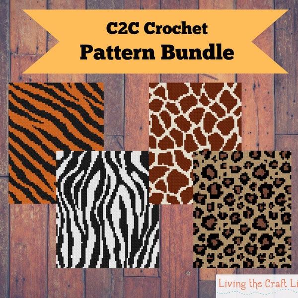 PATTERN BUNDLE - Animal Print C2C Blankets - Corner to Corner - Graphghan - Written Crochet Pattern and Graph - Instant Download