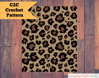 Cobertor C2C com estampa de leopardo - canto a canto - Graphghan - padrão e gráfico de crochê escrito - download instantâneo