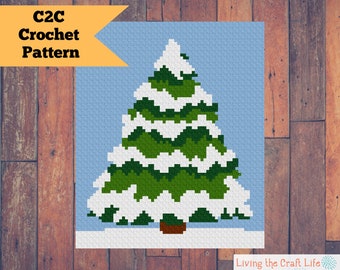 Snowy Tree C2C Blanket - Corner to Corner - Graphghan - Written Crochet Pattern and Graph - Instant Download