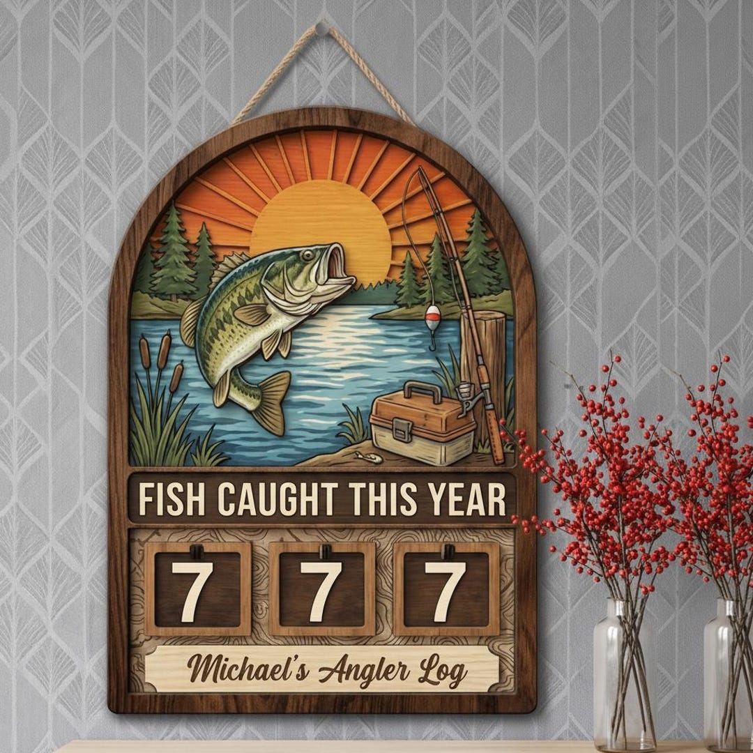 Personalized Fish Caught This Year Sign, Wooden Fishing Tracker Sign ...
