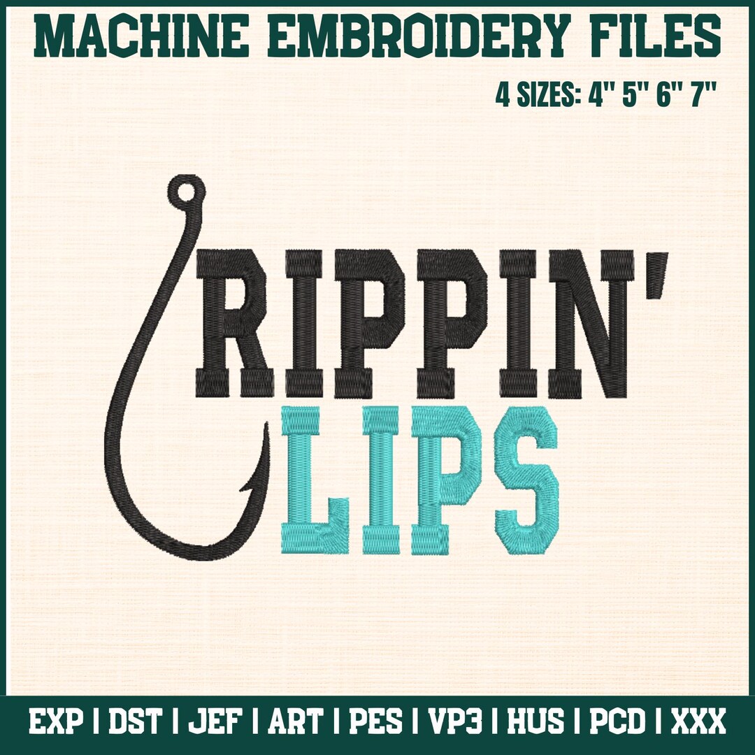 Lip Ripper Design Rippin' Lips Embroidery Design, Fishing Lover Pattern Digital Files ...