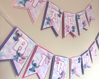 stitch and angel banner, stitch party decor