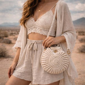 Bolso de macramé con conchas marinas hecho a mano, bolso bohemio para playa
