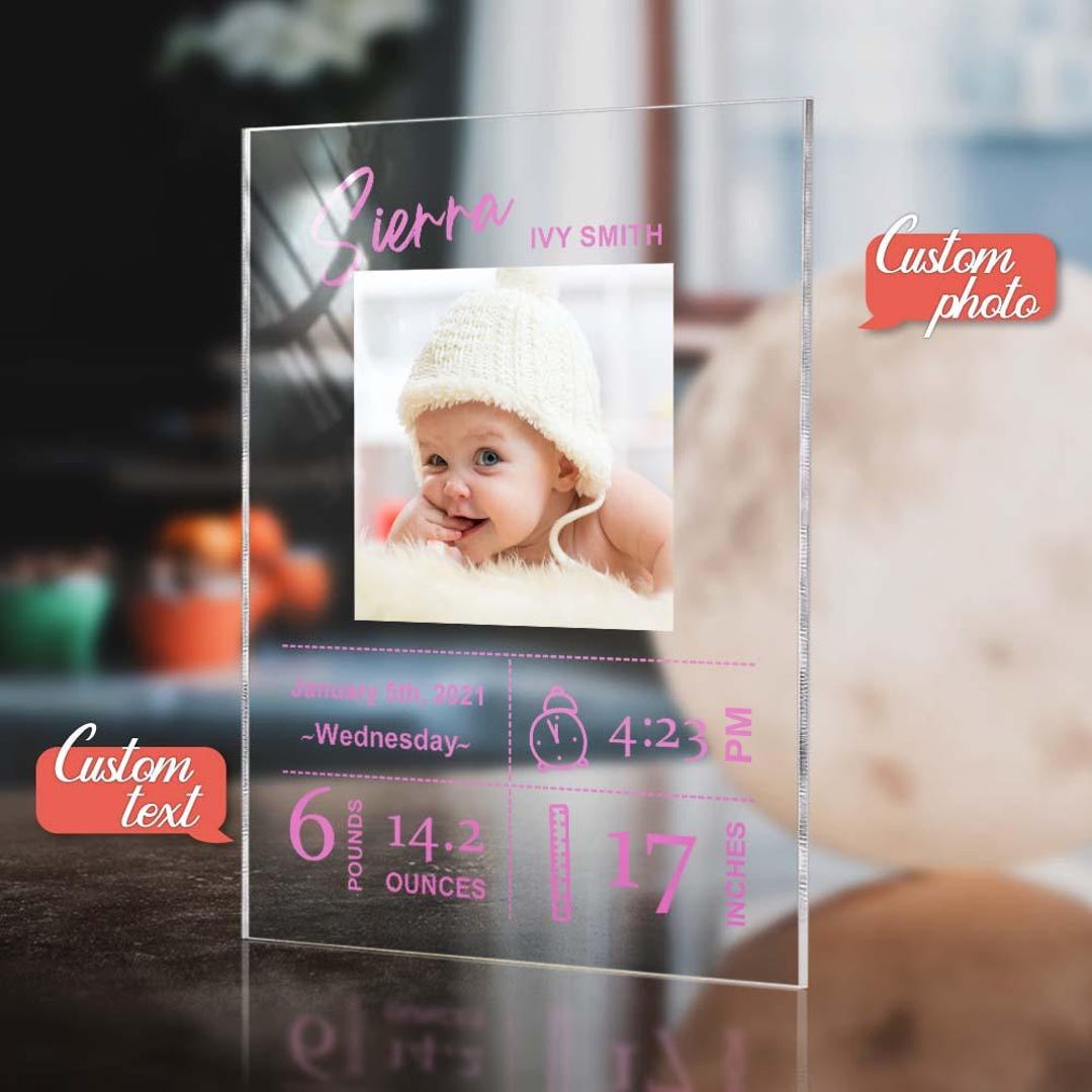 Personalized Photo Custom Baby Birth Stats Acrylic Plaque Newborn ...