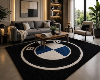 Tapete com o logotipo de carros de luxo, tapete inspirado na BMW, tapete de lã tufado à mão, automotivo