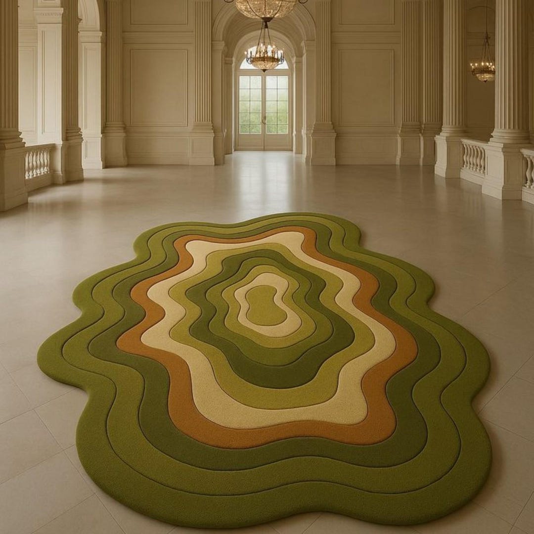 Organic Layered Shape Rug, Modern Abstract Contour Carpet, Green Earth ...