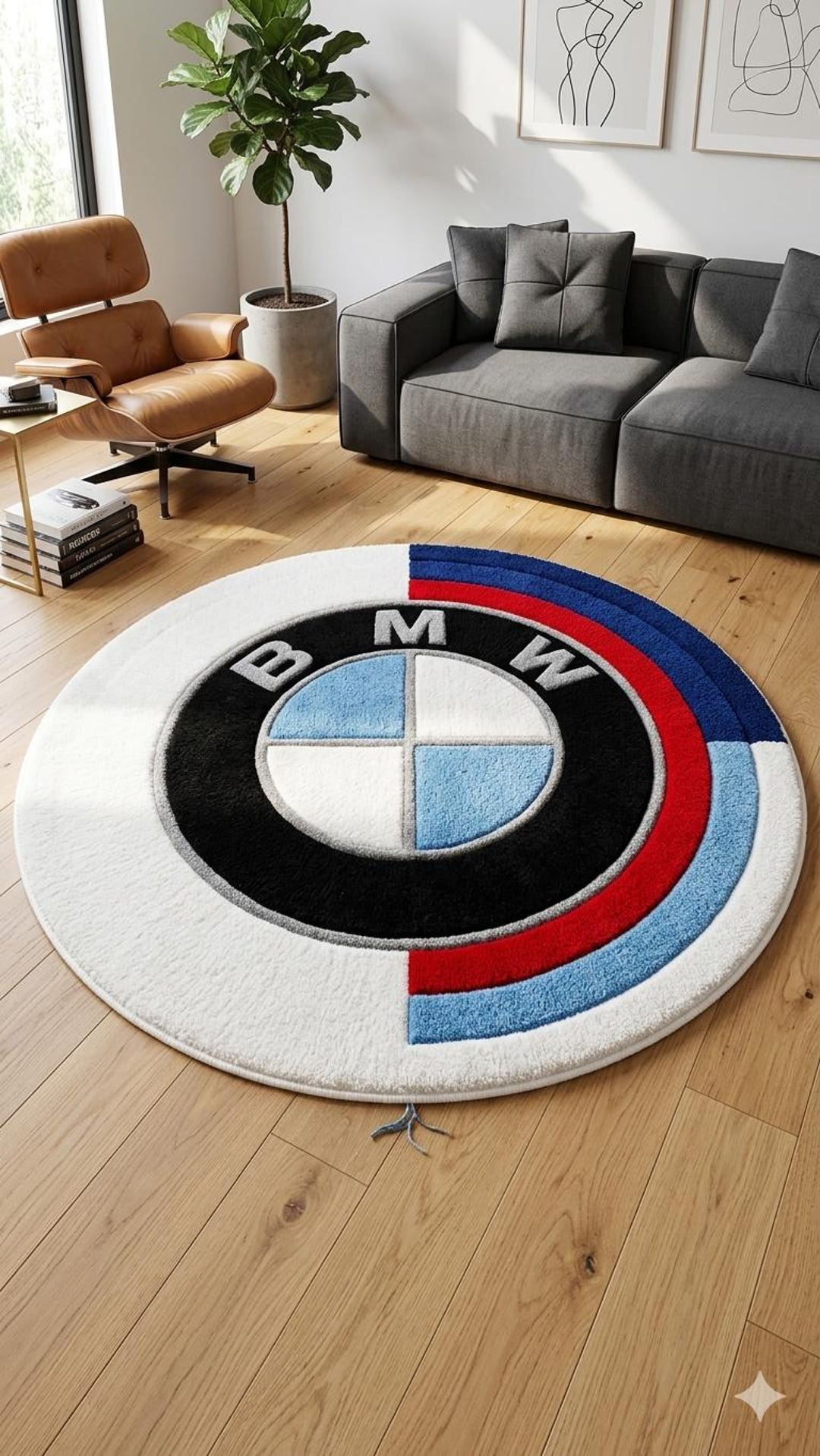 BMW M Sport Round Rug, Luxury Car Logo Area Rug, Hand Tufted Wool ...