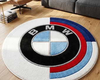 Tapete redondo BMW M Sport, tapete de área com logotipo de carro de luxo, tapete de lã tufado à mão.