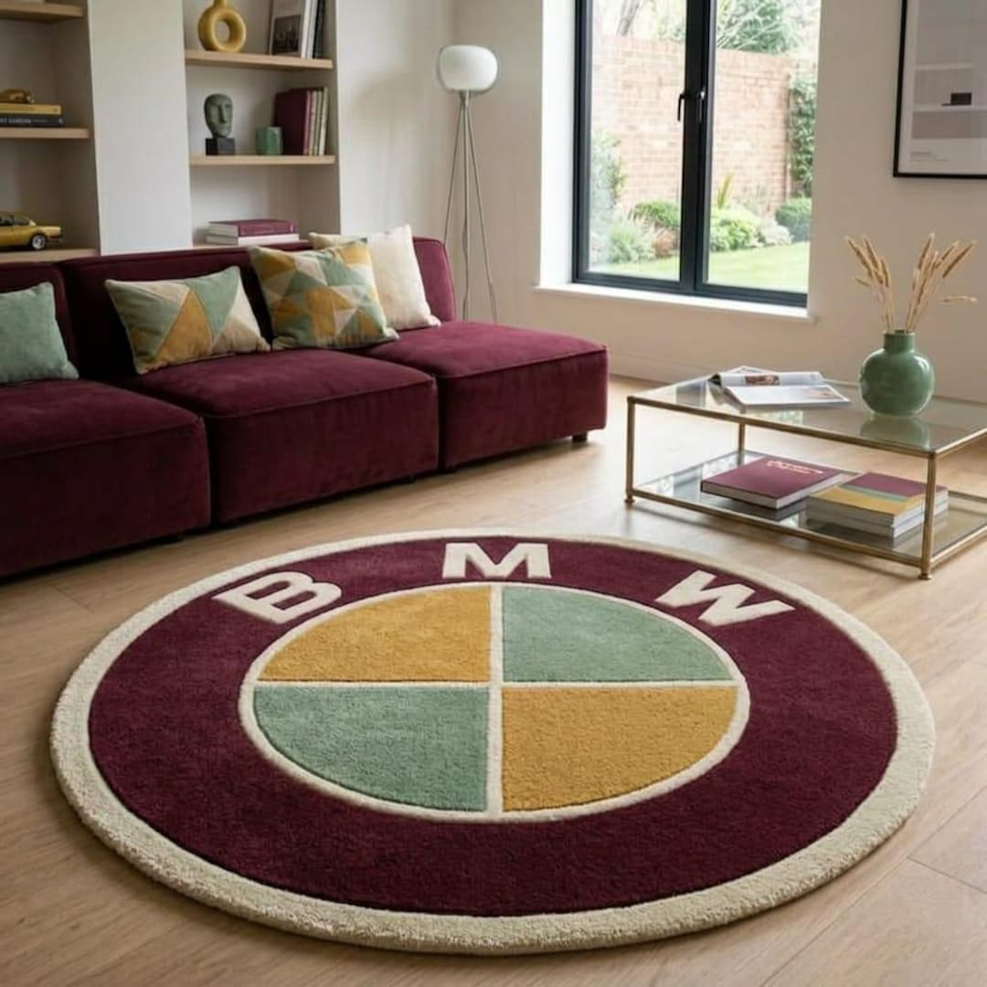 Luxury Round Car Logo Rug, Custom Automotive Area Rug, Hand Tufted Wool ...