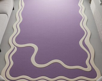 Lilac Irregular Shape Rug | Melting Wave Design | Pastel Purple Bedroom Rug | Contemporary Home Decor