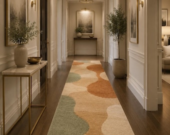 Tapete abstrato para escada, tapete orgânico tufado moderno, decoração escandinava para corredor.