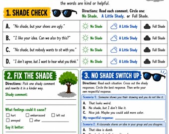 No Shade Zone SEL Worksheet Respectful Communication Social Skills Activity
