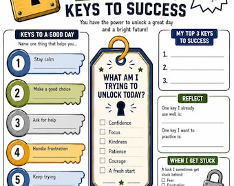 The Key to a Good Day SEL Worksheet | Coping Skills, Goal Setting, Self Reflection Activity
