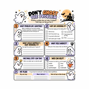 Non ignorare il problema - Scheda di lavoro SEL di Halloween / Attività di evitamento e risoluzione dei problemi