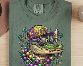 Karneval Gator Shirt, New Orleans Karneval T-Shirt, Retro NOLA Parade Shirt, Comfort Farben Karneval, Louisiana Alligator, Masquerade Outfit