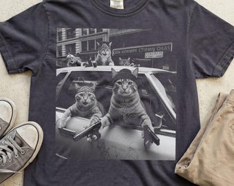 Funny Gangster Cat Vintage Shirt, Thug Life Cat Meme Tee, Retro Streetwear Graphic Hoodie, Ironic Cat Lover Gift, Bad Boy Cat Street Style