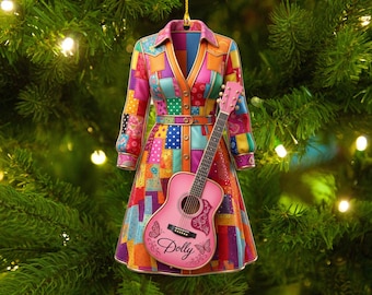 Akrylprydnad med dockakappa i många färger, rosa gitarrprydnad med docka, julklapp, juldekoration, 2D-nåvelprydnad